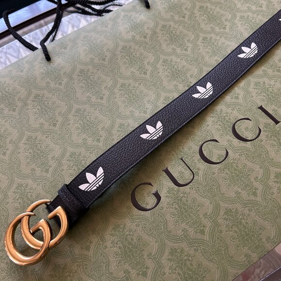 NWT Gucci x Adidas GG Marmont Leather Belt Black/White 85/34 Italy 406831 main image 11